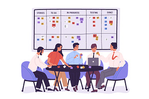 Planning with SCRUM task board, a Person Illustration by Good Studio