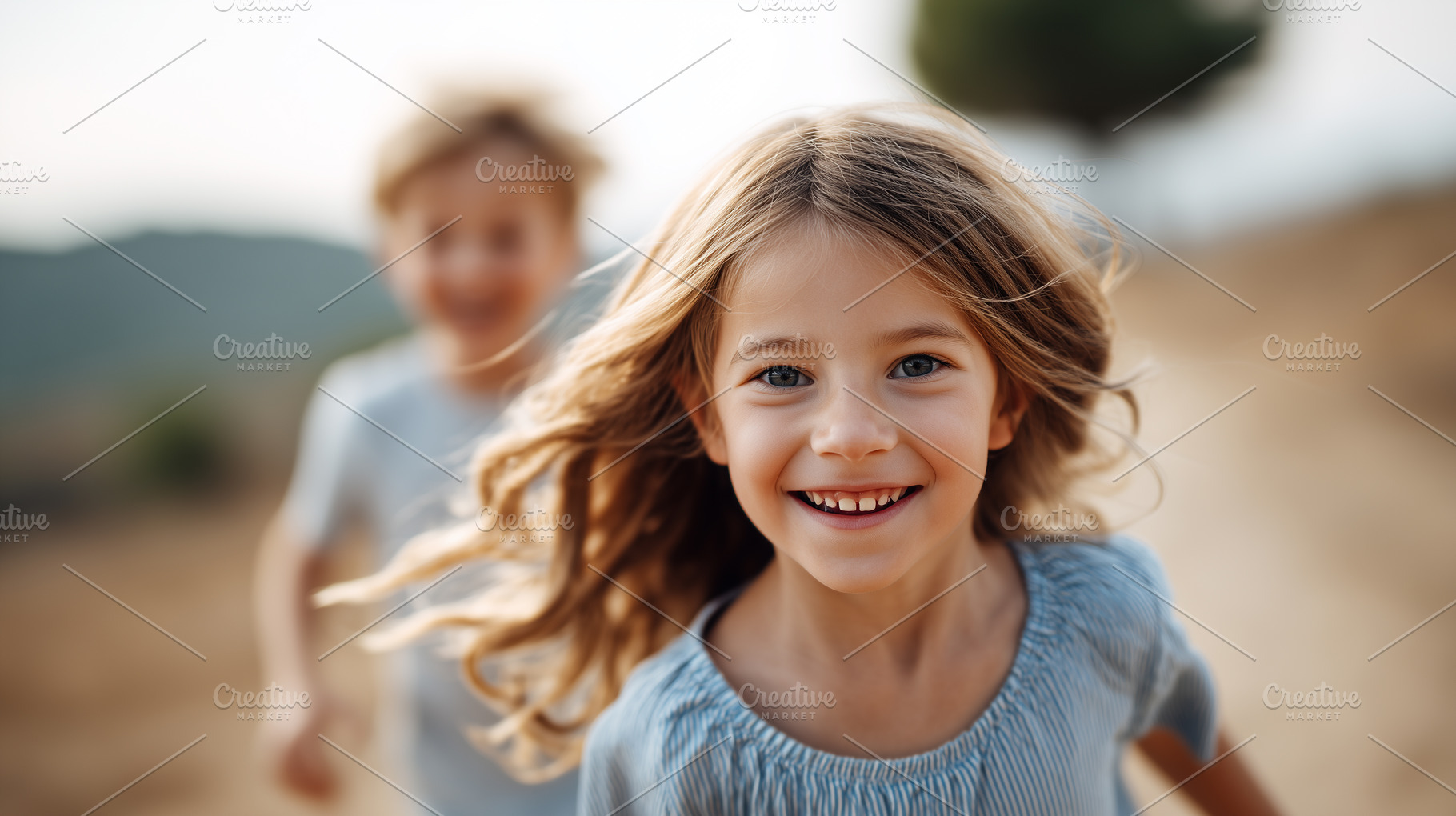 Smiling children running outdoors, a Person Photo by MistyDay