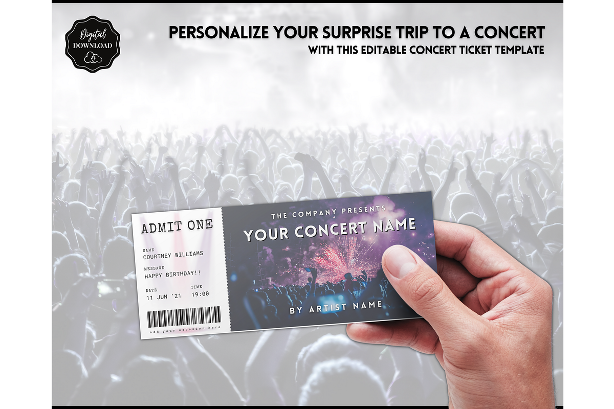 Editable Concert Ticket Template, a Templates & Theme by Templatables (Photo 4 of 7)