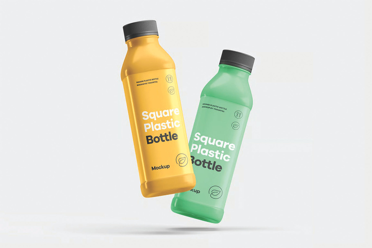 Square Plastic Bottle Mockup, a Packaging Mockup by DesignRushMarket (Photo 2 of 9)
