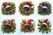 Christmas Peeking jungle Black Cat, a Seasonal Illustration by Rose Art (Thumbnail 2 of 4)