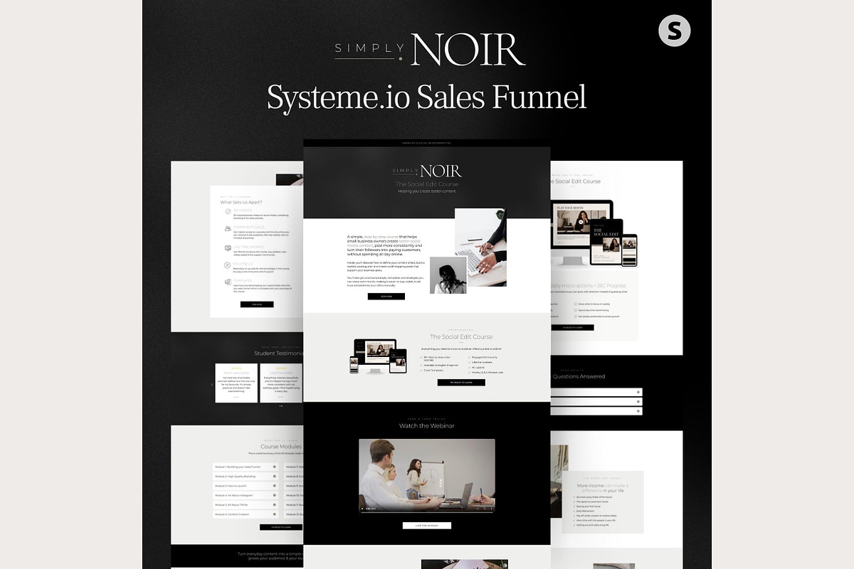 Systeme.io Simply Noir Funnel, a Landing Page Template by Hayley's Digital Hub (Photo 1 of 10)