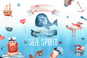 Sea Spirit - Watercolor Clip Art Set, an Illustration by Mashamashastu (Thumbnail 1 of 6)