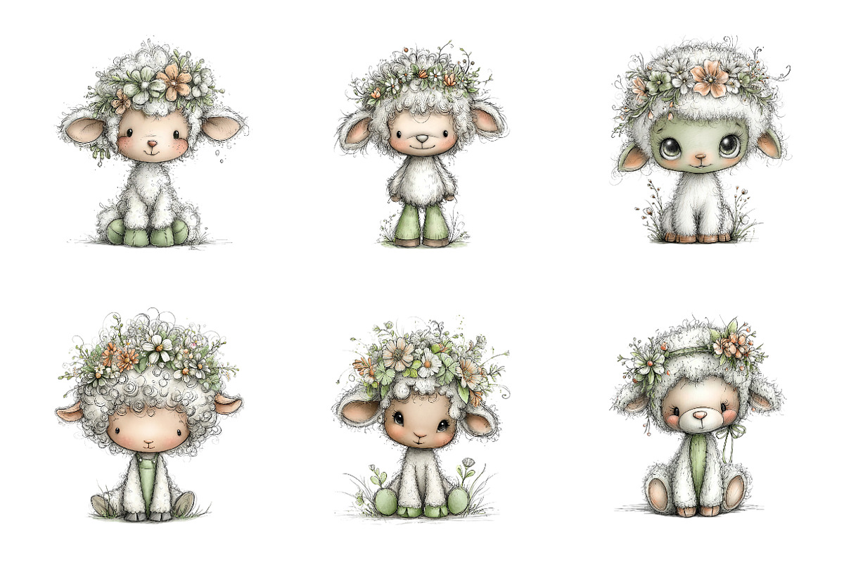 Whimsical spring lamb clipart, an Illustration by SinaCreation (Photo 3 of 11)