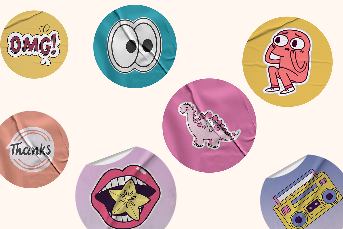 Hand-Drawn Groovy Stickers, a Decorative Illustration by Helospace (Photo 2 of 10)