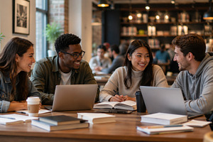 Group studies in a library setting, a Photo by Beautiful things