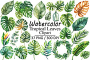 Watercolor Tropical Leaves Clipart, an Illustration by Design Market (Thumbnail 1 of 3)