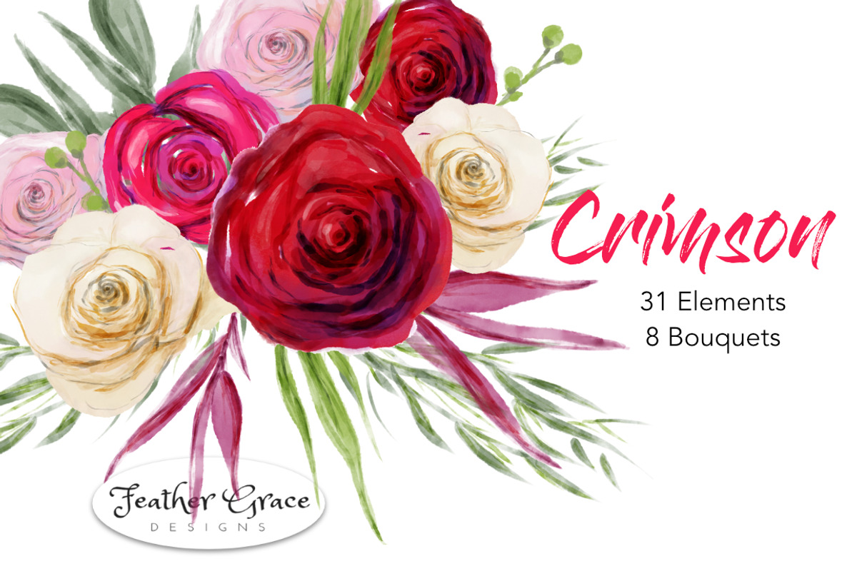 Red White Pink Flowers Watercolor, an Illustration by Feather Grace Designs (Photo 8 of 8)