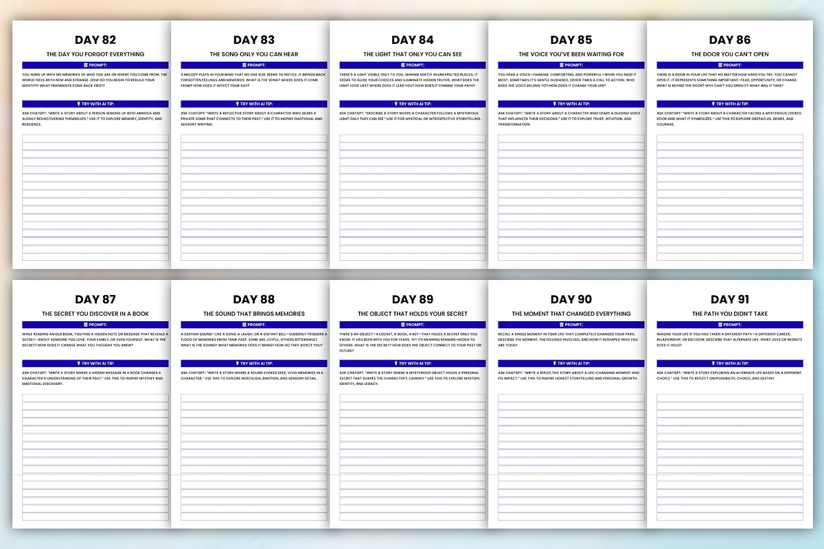 100 Days of AI Writing Prompts, a Stationery Template by Designmela01 (Photo 4 of 8)