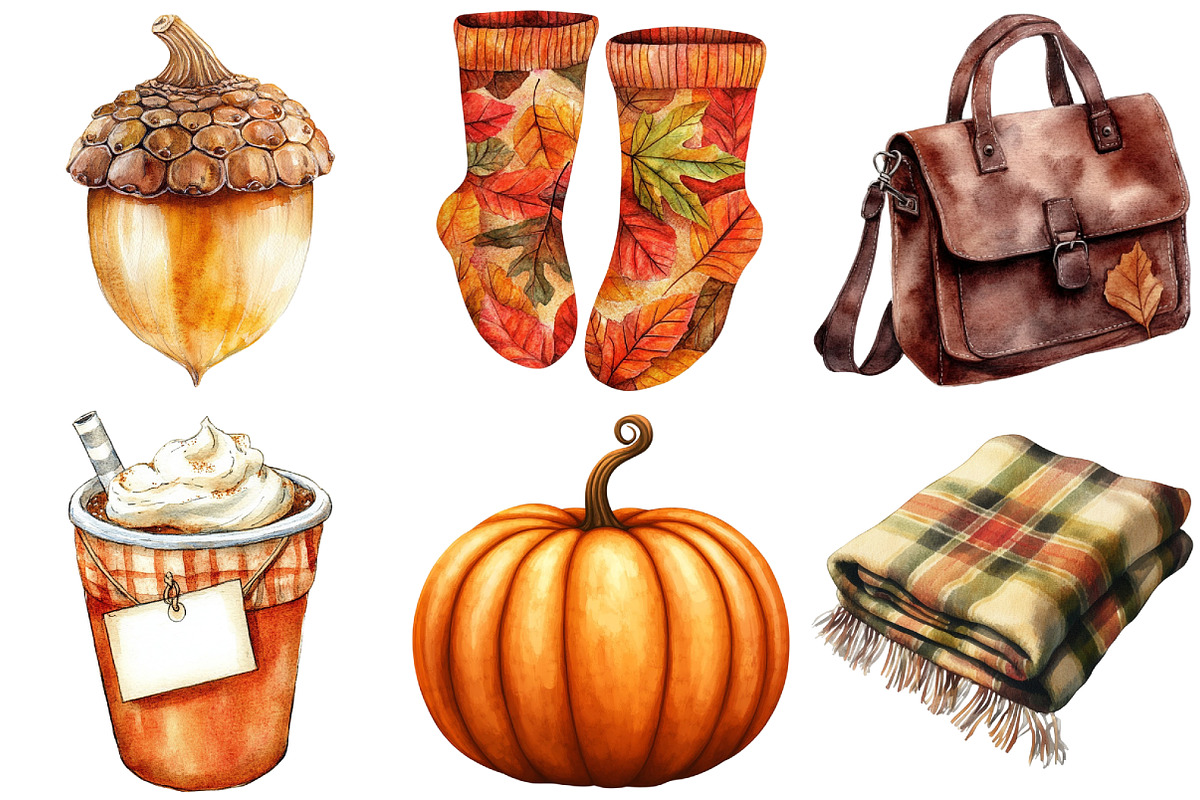 Watercolor Autumn Vibes Clipart, an Illustration by Craft Nest (Photo 5 of 6)