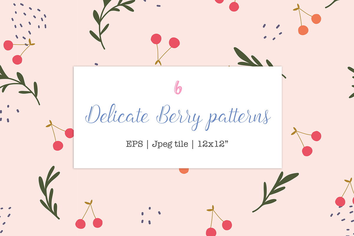 Delicate berry seamless patterns, a Pattern Graphic by Katie Lisker (Photo 1 of 3)