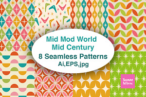 Mid Century 8 Seamless Patterns