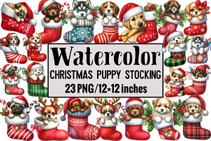 Christmas Puppy Stocking, an Illustration by Design Market