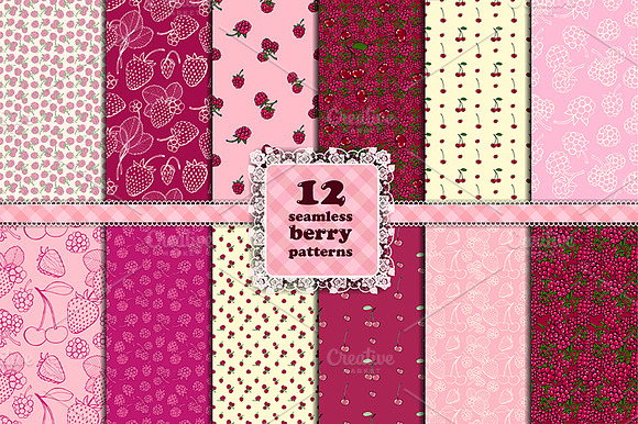 Berry set. 12 seamless patterns preview 6