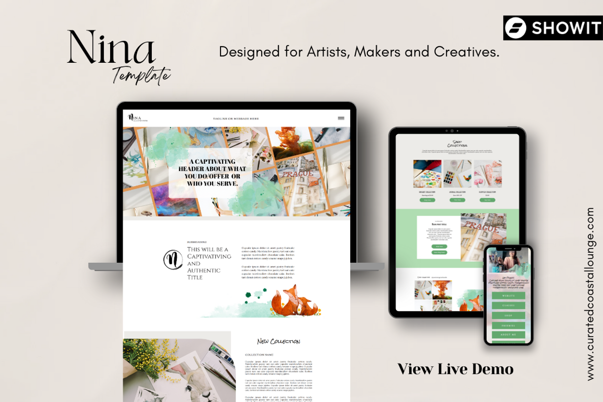 Nina Showit Website Template for Creatives | Curated Coastal Lounge