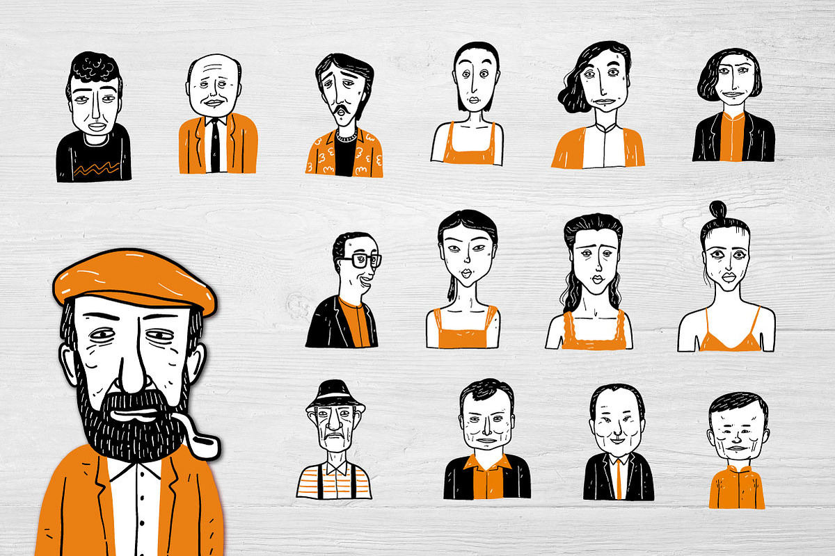 Hand drawn diverse faces, a Person Illustration by Huza Studio (Photo 6 of 8)