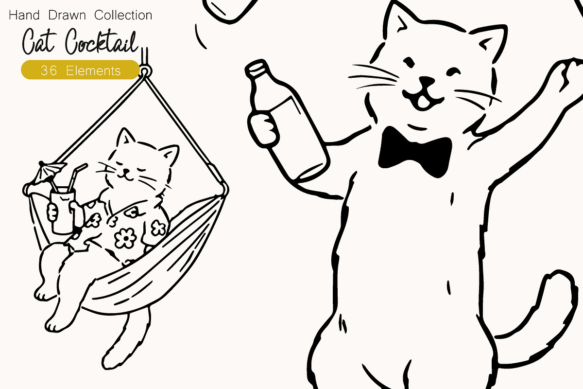 Funny Cocktail Cats Clipart Set, an Animal Illustration by DreamoraArt (Photo 2 of 7)