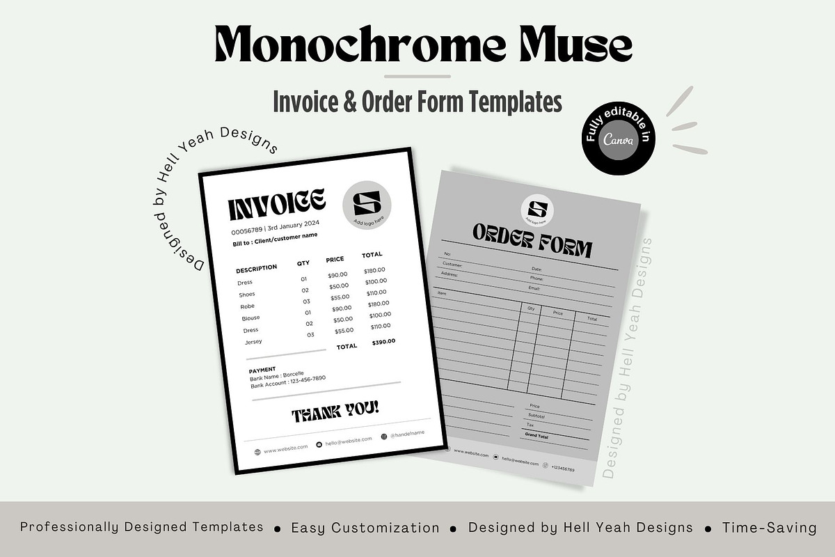 Monochrome Invoice & Order Form, a Stationery Template by Hell Yeah Designs (Photo 1 of 8)
