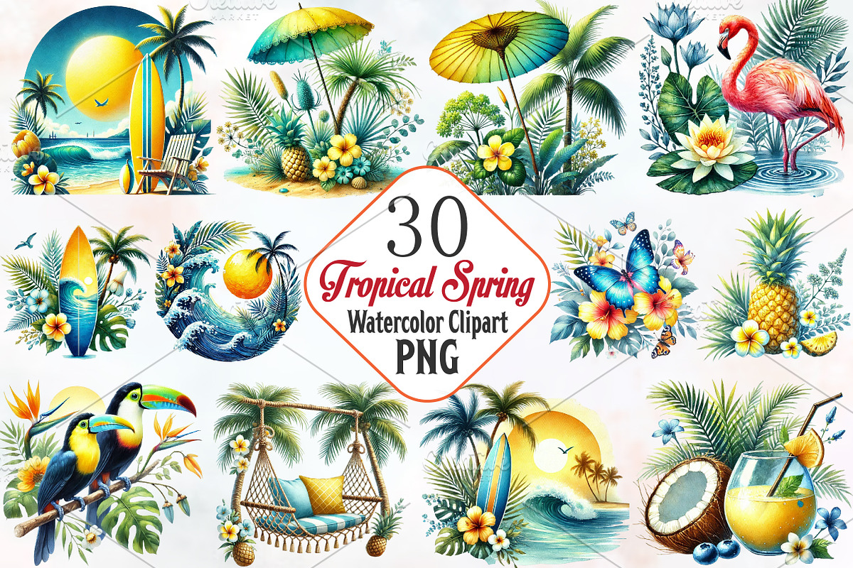 Tropical spring clipart, an Illustration by RobertsArt (Photo 1 of 7)