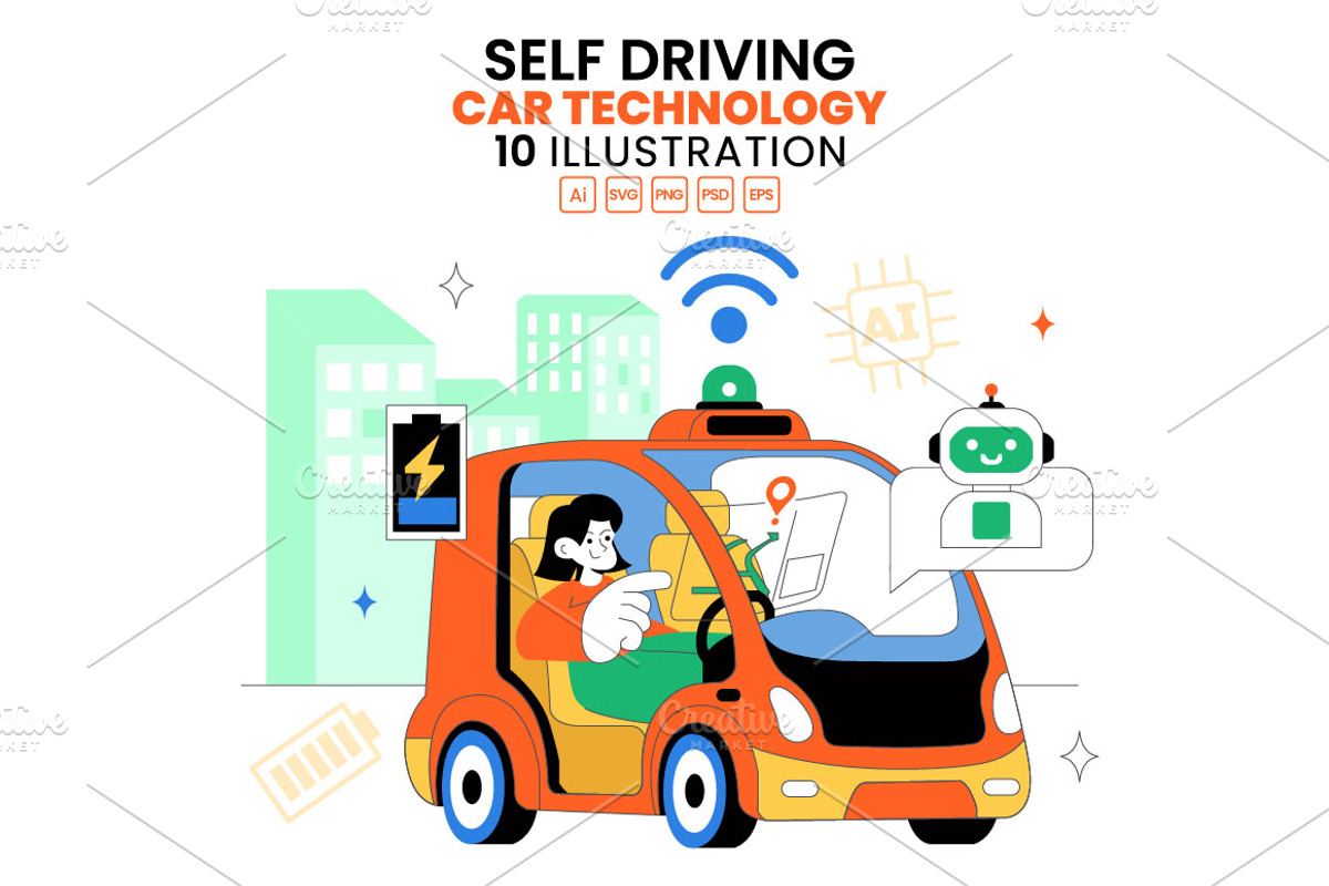 10 Self Driving Car Technology, a Transportation Illustration by denayunebgt (Photo 1 of 4)