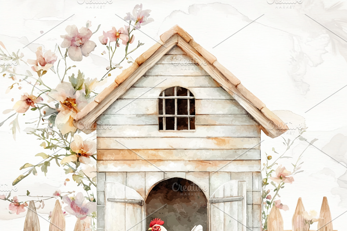 48 Watercolor Chicken Clipart, an Illustration by HubbaDigitals (Photo 7 of 8)