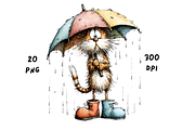 Whimsical Funny Rainy Cat Clipart, an Animal Illustration by GiraffeCreative (Thumbnail 4 of 20)