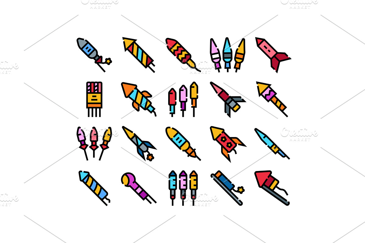 Set of colorful fireworks and, an Object Illustration by pikepicture