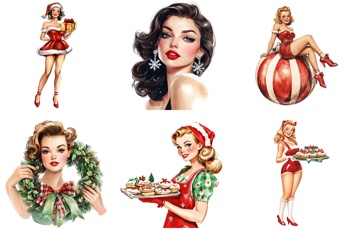 Pin Up Girls Christmas Clipart, an Illustration by DreamArtGraphic (Photo 2 of 5)