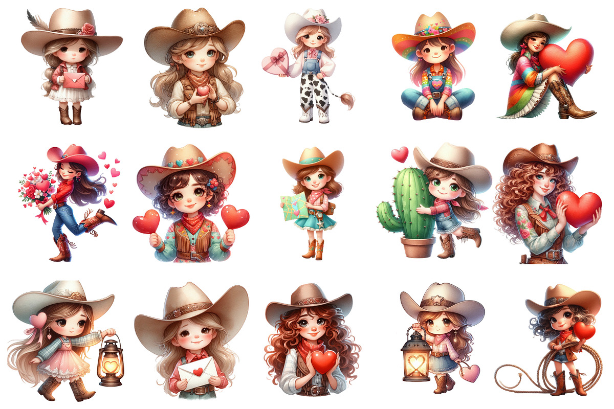 Quirky Valentine Cowgirl Clipart PNG, an Illustration by SinaCreation (Photo 2 of 11)