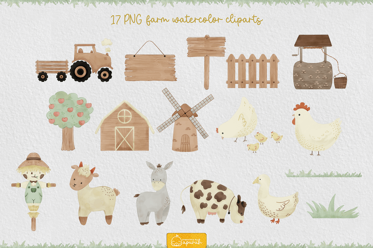 Farm Life Watercolor Clipart, an Animal Illustration by creationsbyapuruh (Photo 2 of 7)