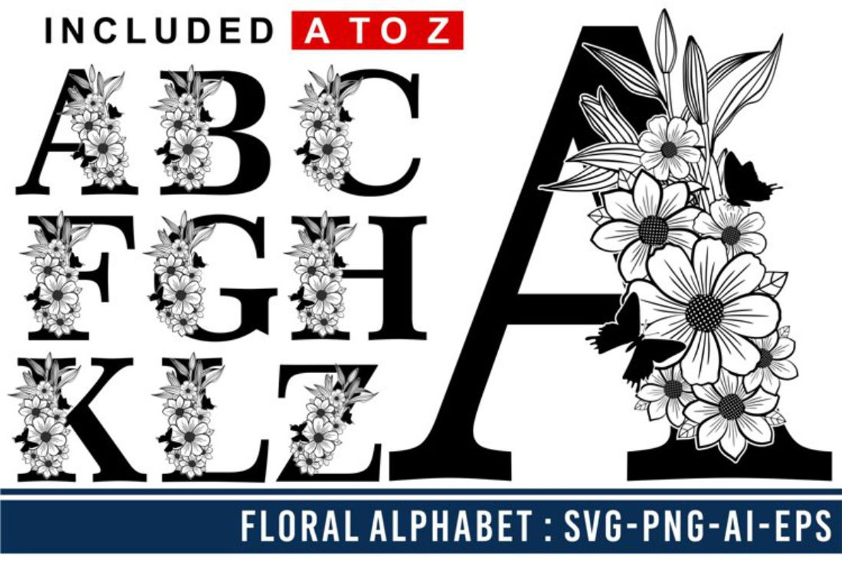 Floral Alphabet Letter SVG Bundle, a Graphic by D2PUTRI (Photo 8 of 15)