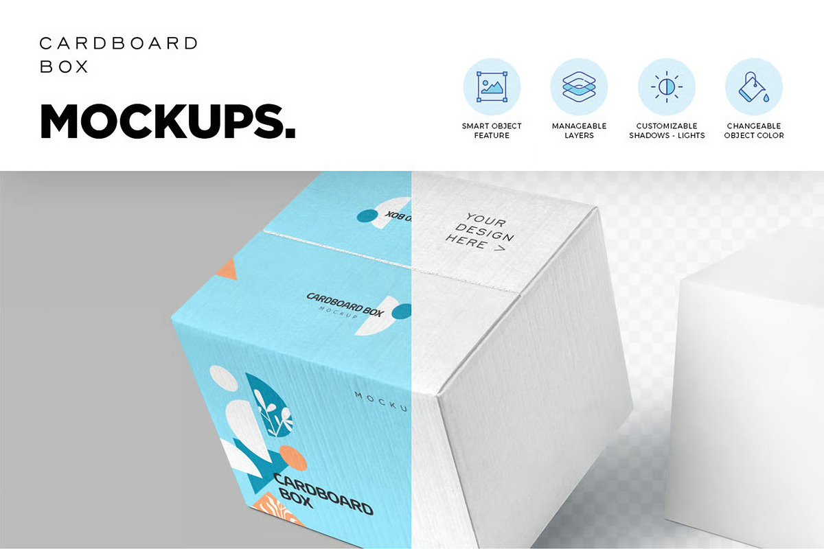 4 Cardboard Box Mockups, a Packaging Mockup by megostudi0 (Photo 5 of 6)