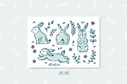 Hand Drawn Rabbits & Floral Elements, a Pattern Graphic by AllNikArt (Thumbnail 4 of 4)