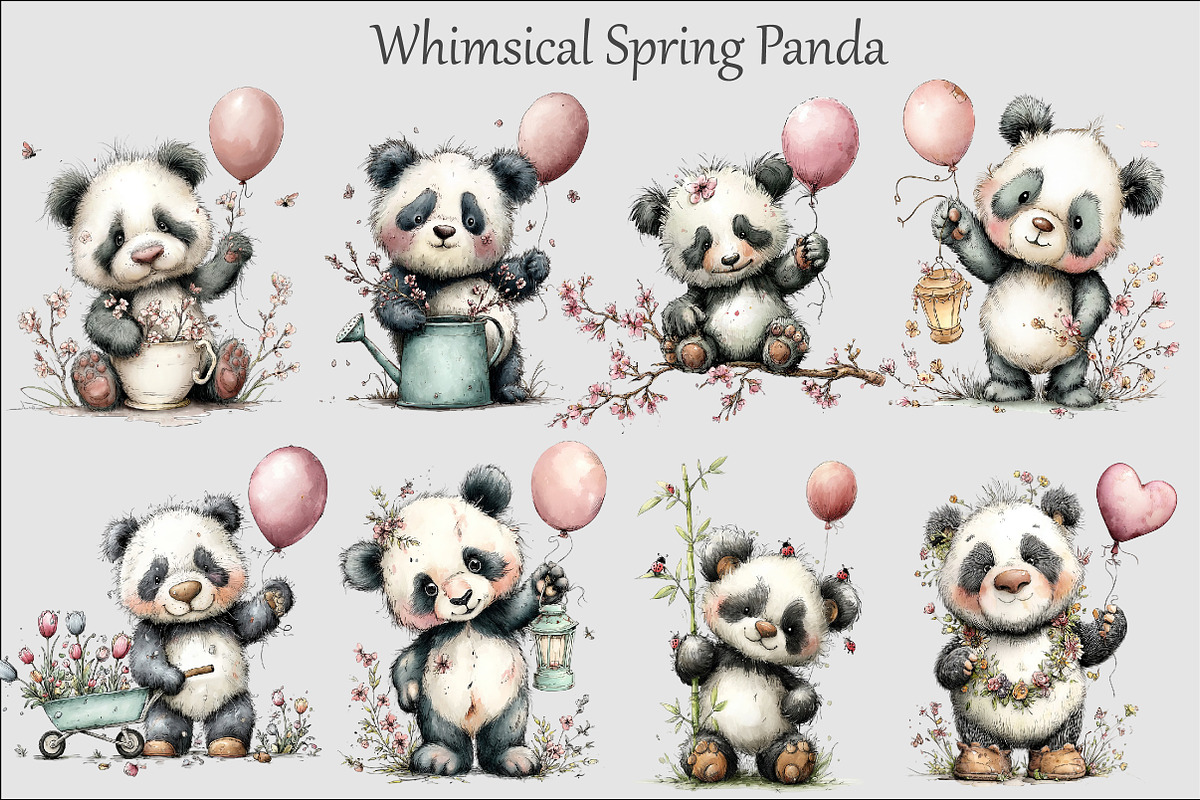 Whimsical Spring Panda Clipart, an Illustration by Design Market (Photo 2 of 5)