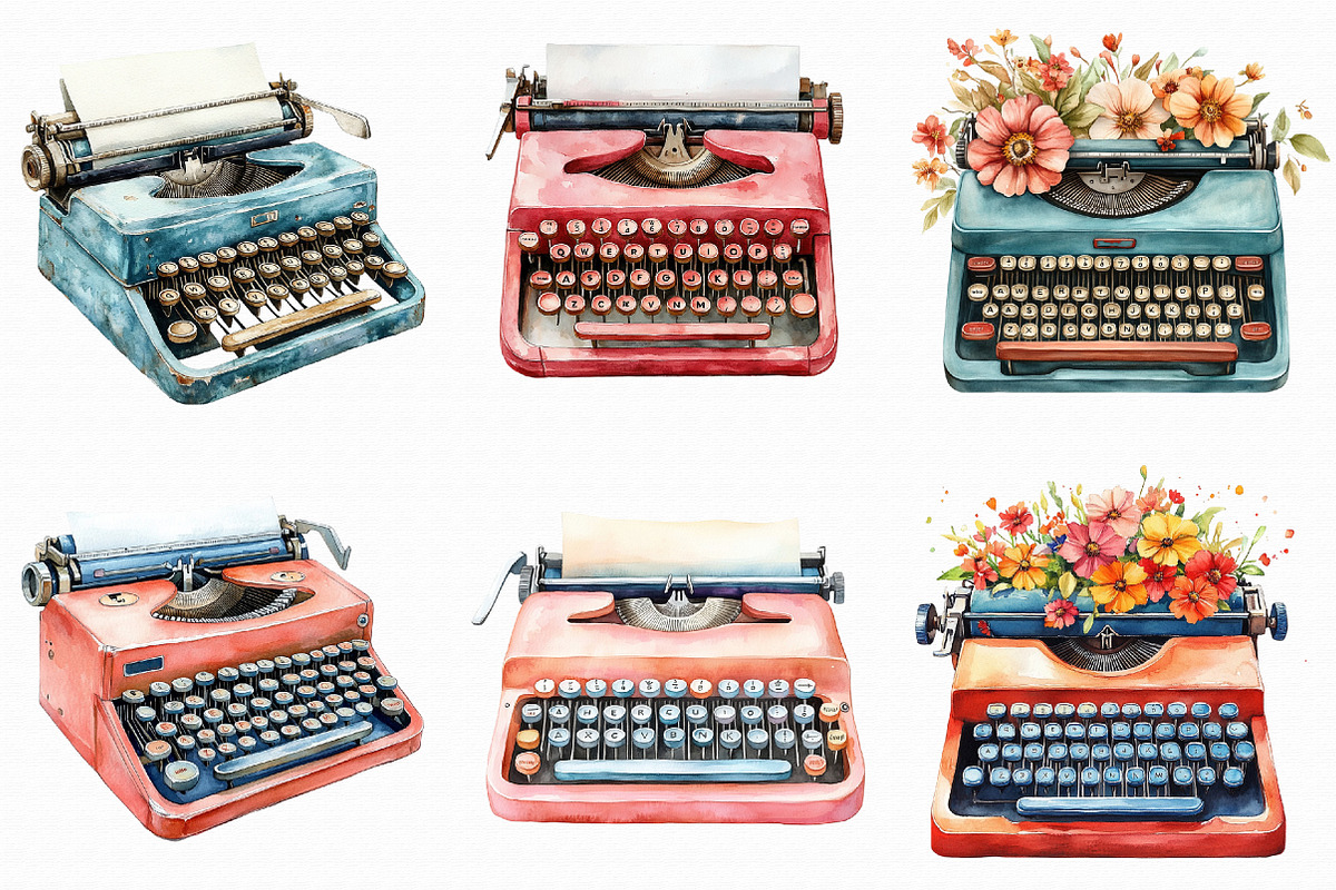 Watercolor Typewriter Clipart, an Illustration by Libby Wishes (Photo 3 of 10)