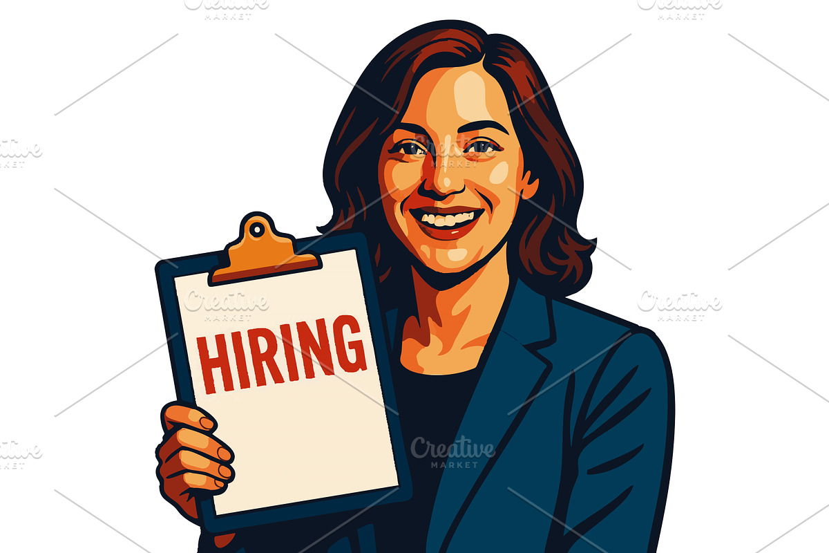 Smiling recruiter holding hiring, a Person Illustration by AlexArt