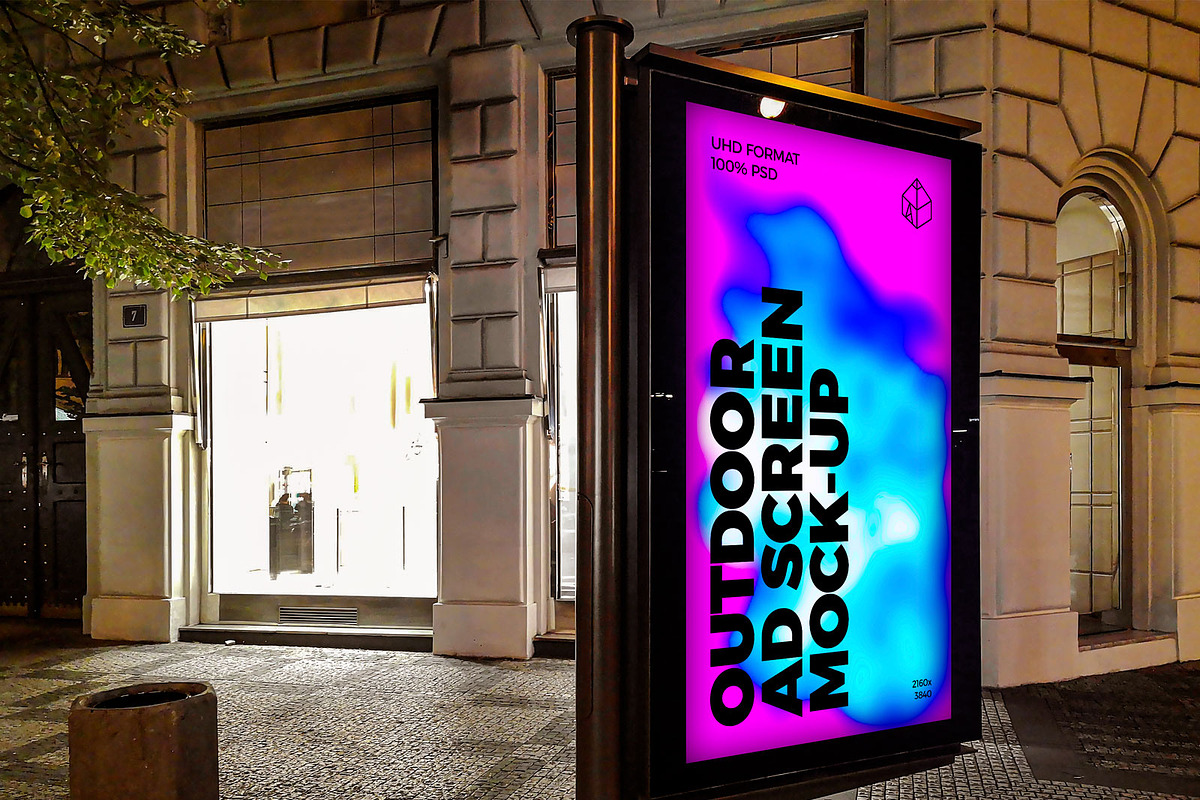 Outdoor Night Ad Screen MockUps 4, an Advertising Mockup by Graphic Shelter