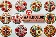 Poppy & Cross Faux Stained Glass, an Illustration by SVGArt (Thumbnail 1 of 7)