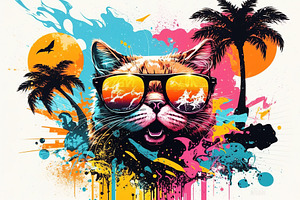 Cat In Glasses Having Fun On Tropica