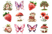 Woodland Animals Strawberry Clipart, a Seasonal Illustration by CitraGraphics (Thumbnail 2 of 4)