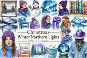 Cozy Winter Northern Lights Bundle, an Illustration by Libby Wishes (Thumbnail 1 of 7)