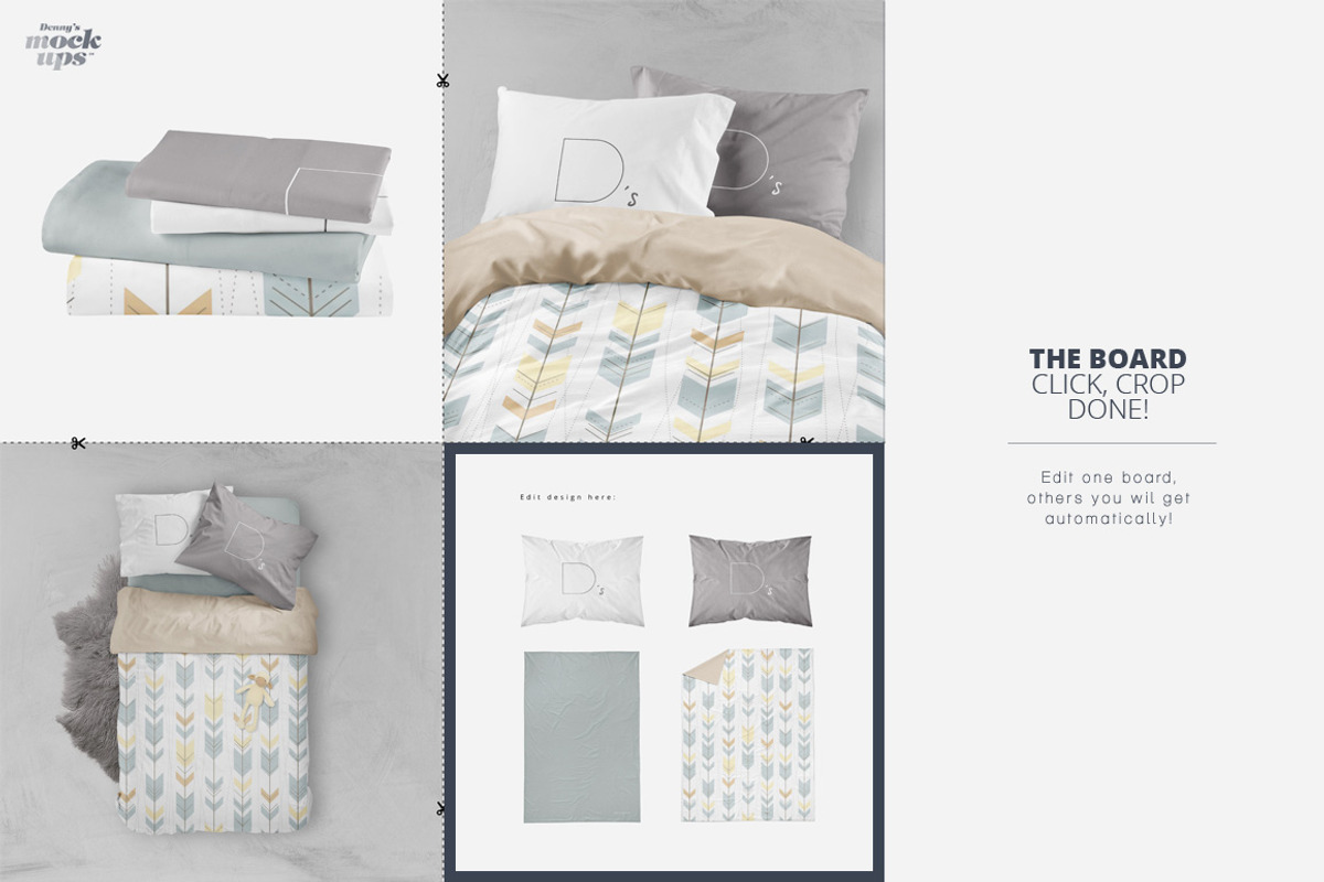 Bedding Multiboard Mockup, an Apparel Mockup by Denny's Mock-ups (Photo 2 of 9)