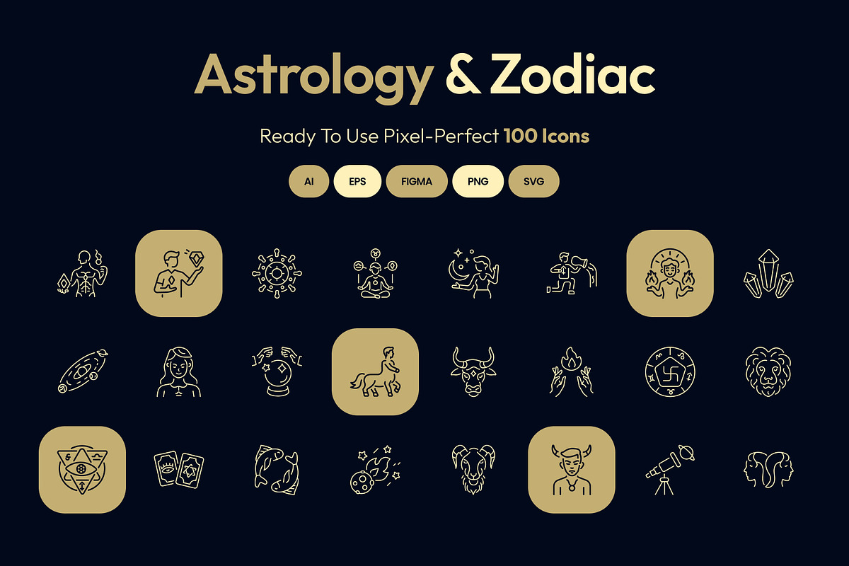 Astrology and Zodiac Icon Set, an Outline Icon by Prosymbols (Photo 1 of 8)