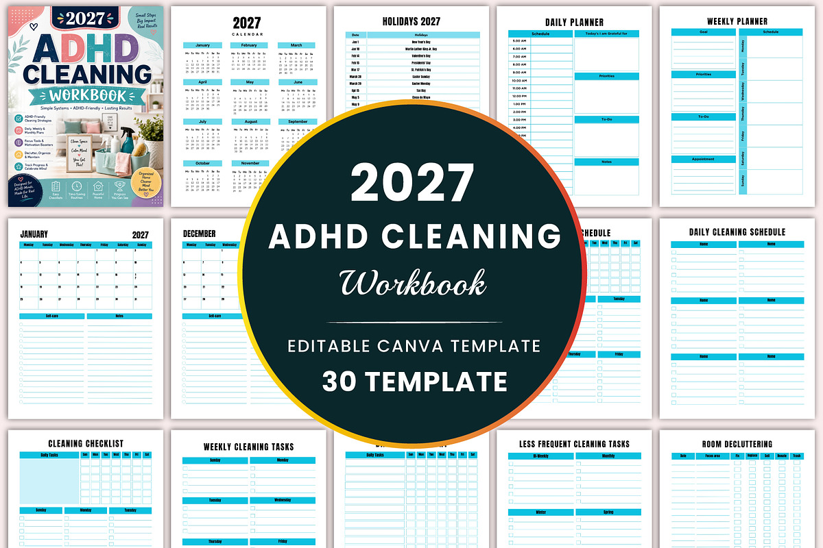 2027 ADHD Cleaning Workbook, a Stationery Template by Shumaya (Photo 1 of 4)