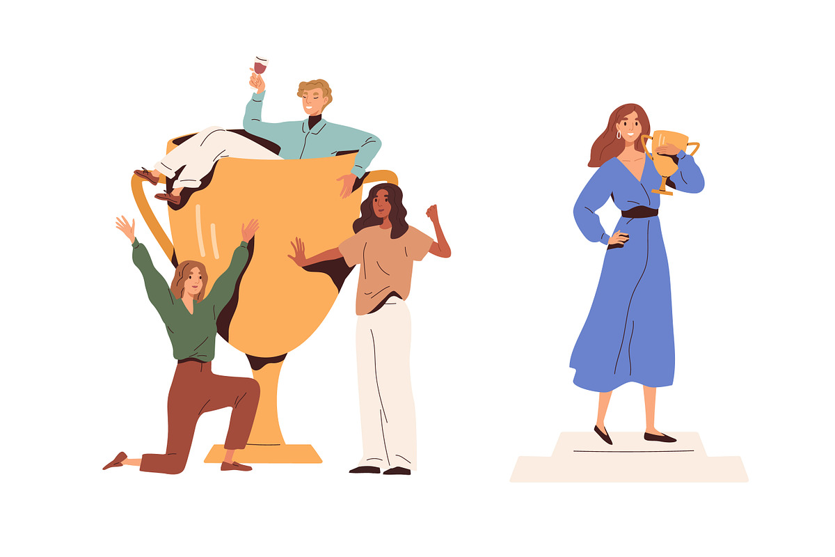 Winners with cups and awards set, a Person Illustration by Good Studio (Photo 2 of 6)