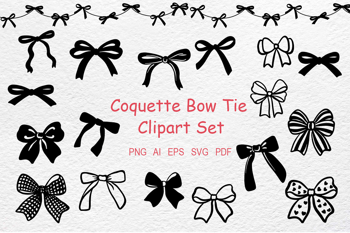 Elegant Coquette Bow Tie Clipart Set, an Object Graphic by Watercolor dreams (Photo 1 of 3)