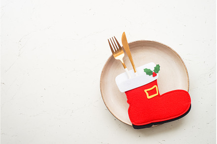 Christmas table setting. White plate, a Food & Drink Photo by Nadia-nb