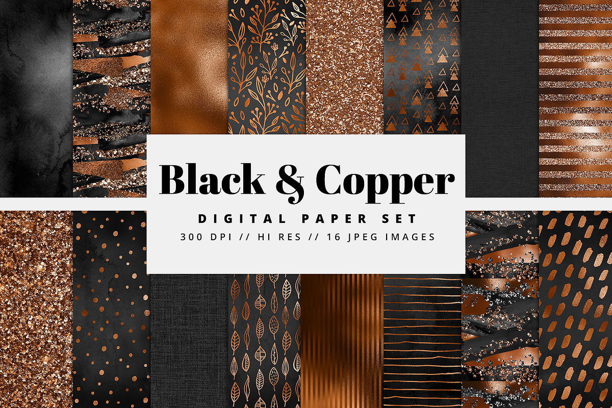 Black & Copper Digital Paper, a Pattern Graphic by Brandi Lea Designs (Photo 1 of 5)