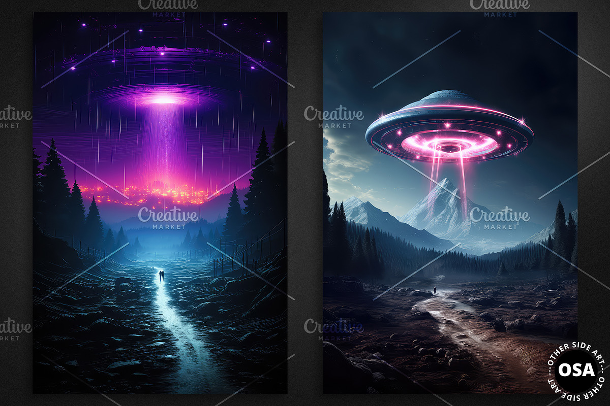 Neon UFO Craft Poster Set, a Background Graphic by Other Side Art (Photo 3 of 5)