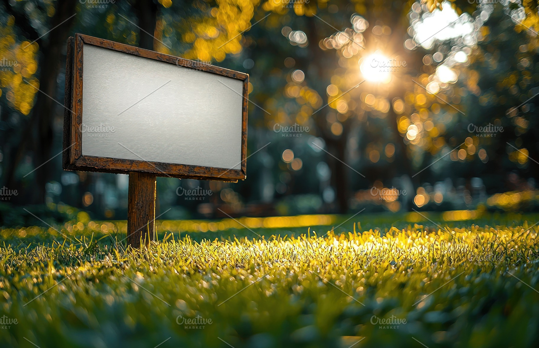 Empty wooden signboard in lush green forest with sunlight filter, an Animal Photo by José Manuel Gelpi